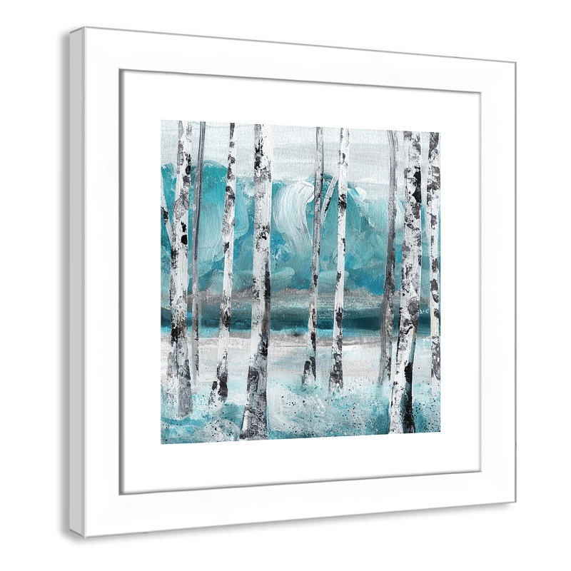 Aqua Birch - peinture encadrée, Cadre blanc, H 18,5 po x l 18,5 po x P 1,25 po