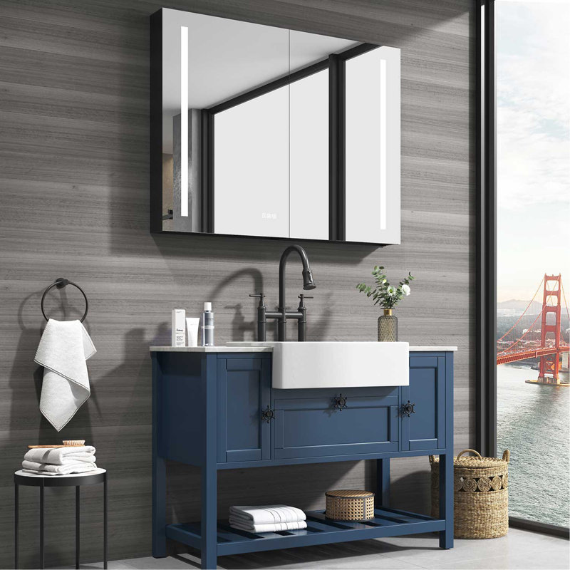 40In. W X 30 In. H LED Large Rectangular Aluminum Alloy Surface Mount Medicine Cabinet With Mirror