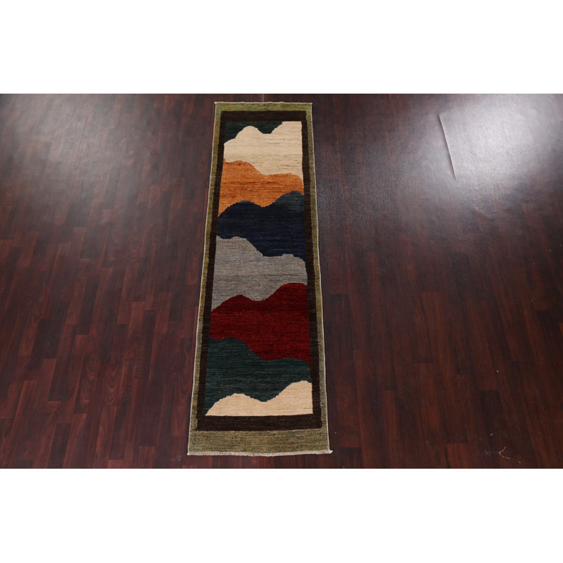 Modern Gabbeh  Wool Runner Rug 3x9
