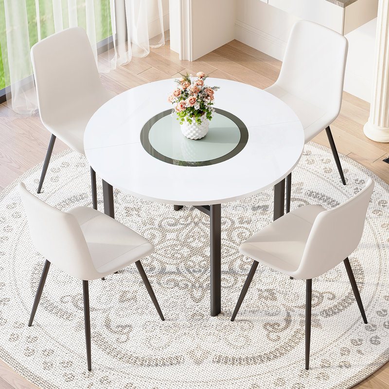 Ensemble de table de salle à manger 5 pièces, table de salle à manger ronde avec 4 chaises pour la salle à manger, Blanc