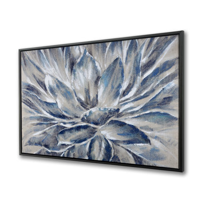 «Blue and Grey Flower - Blue Botanical», reproduction sur toile encadrée
