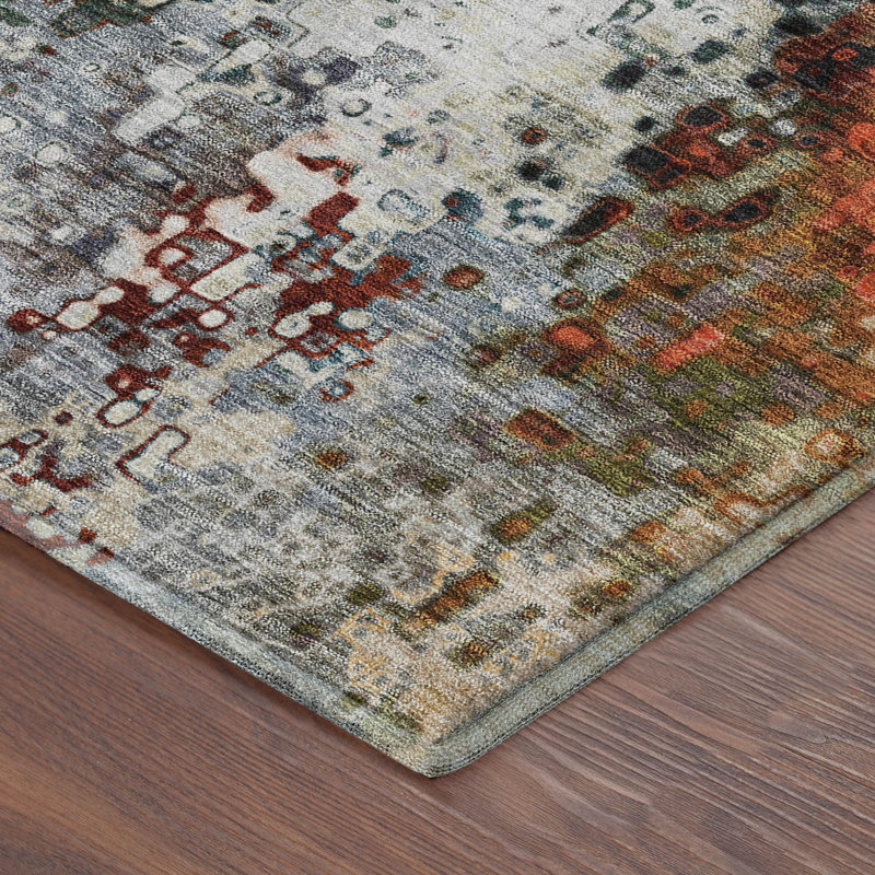 Premium Machine Washable Mayfield AMF2242 Abstract Rug, Blue, 2'3" x 7'6" Runner