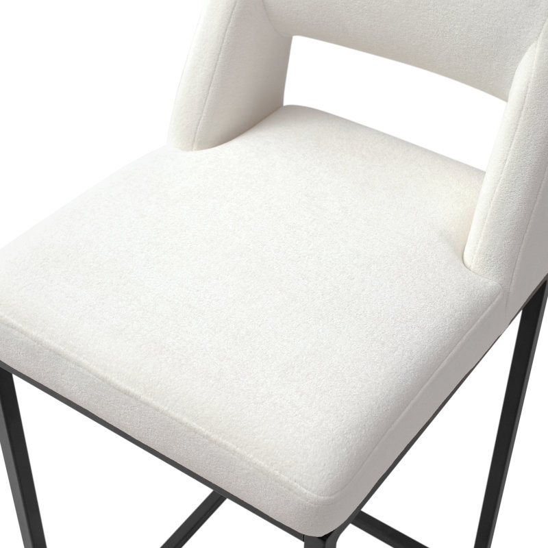 Tabouret de bar de comptoir 26 po avec dossier bas et siège en métal pour îlot de cuisine, Siège blanc / cadre noir