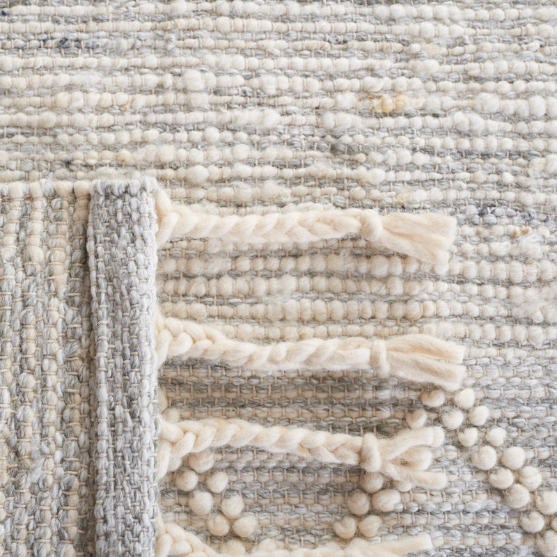 Tapis ivoire / gris en laine tissé à la main Ardo, Tapis de couloir 2 pi 3 po x 8 pi