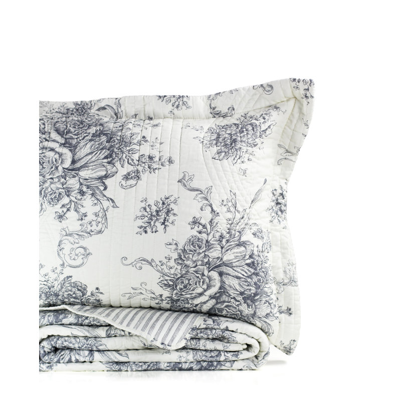 Benedictine Farmhouse / Country Cotton Quilt, King Quilt + 2 Shams, Gray