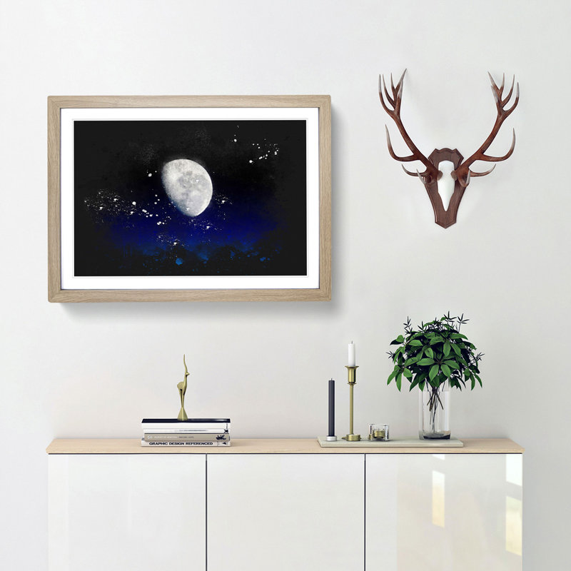 Close Up Of The Moon - Single Picture Frame Print on MDF, Oak Framed, 45cm H x 63cm W x 2cm D