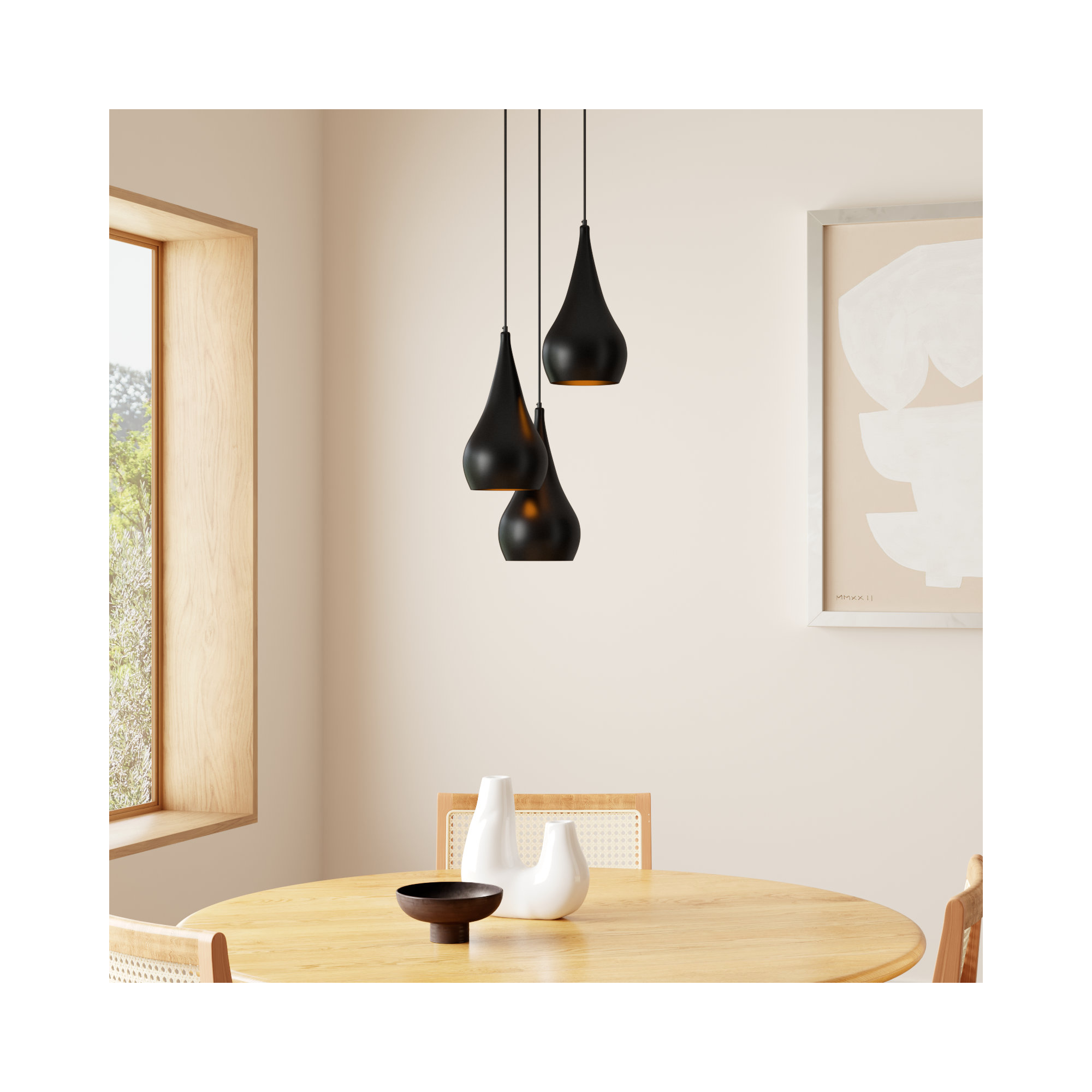 Franconia 3 Light Metal Dimmable Pendant, Black