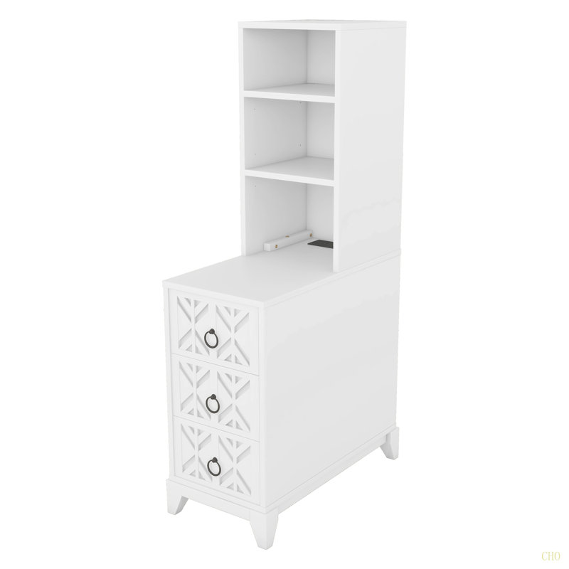 Table de bout avec 3 tiroirs, table de coin avec 2 tablettes ouvertes, table d'appoint haute pour chambre à coucher et coin