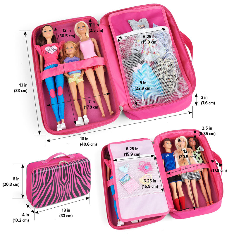 Fashion Doll Travel Case For 12-Inch Dolls, Pink Animal Print