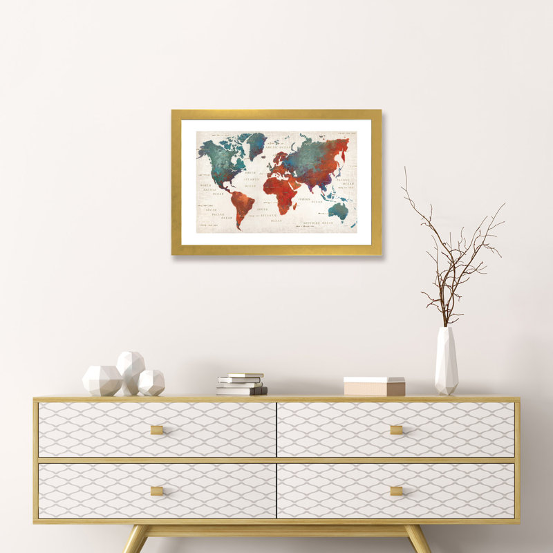 Monde coloré I - Impression, Papier encadré doré, H 16 po x l 24 po x P 1 po