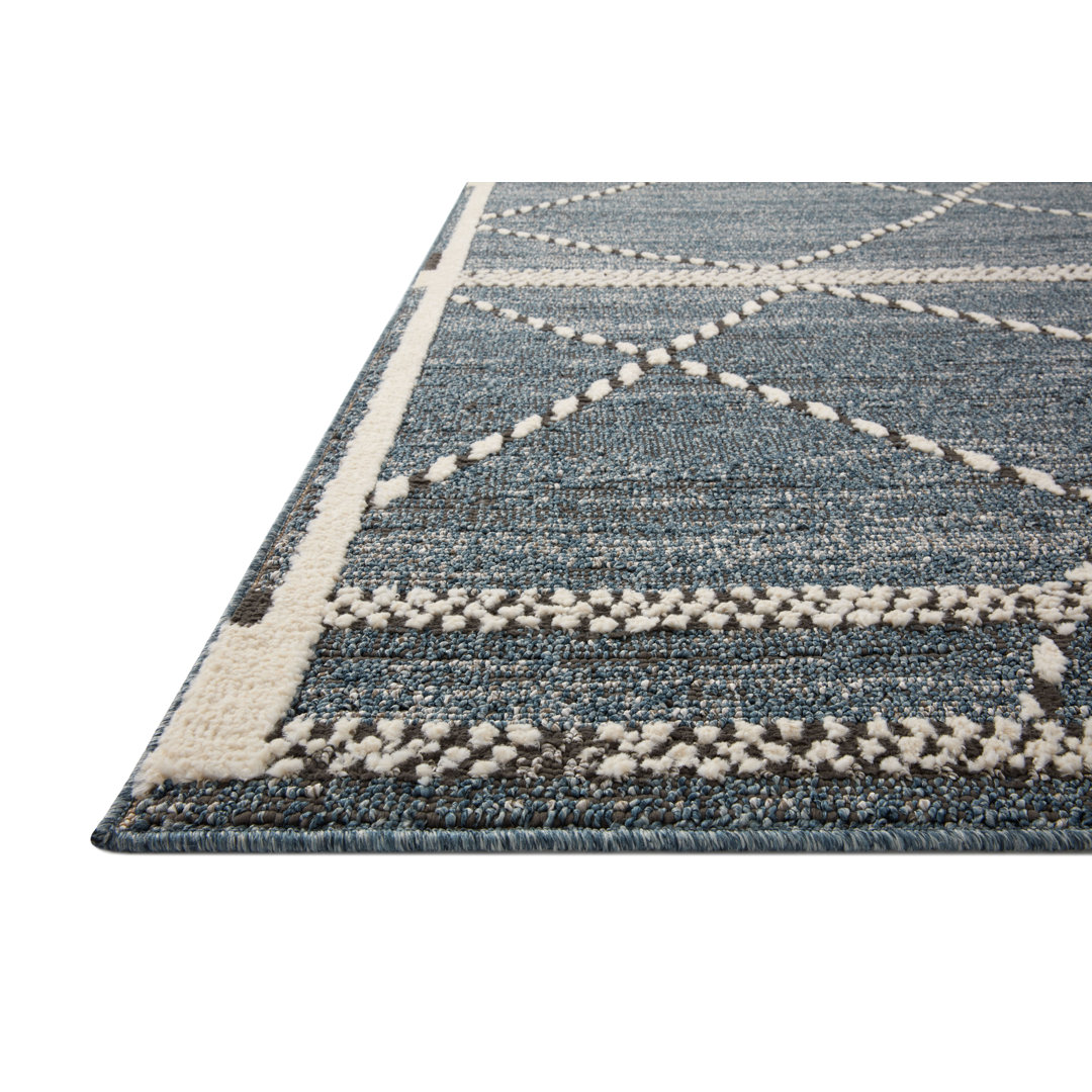 Hamidou Moroccan Machine Made Power Loom Polyester Area Rug in Denim/Charcoal Foundry Select Rug 