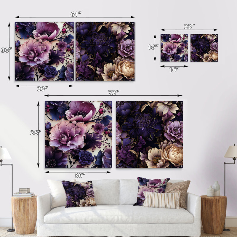 Thame - Ensemble de 2 art mural en verre acrylique, H 16 po x l 33 po