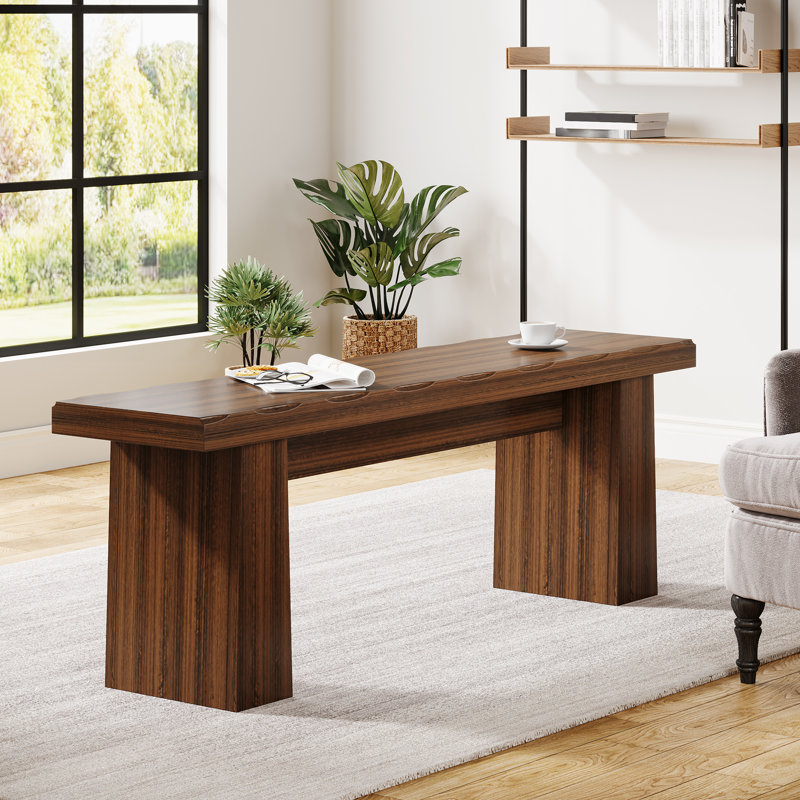 47-Inch Wooden Entryway Bench for Bedroom, Walnut
