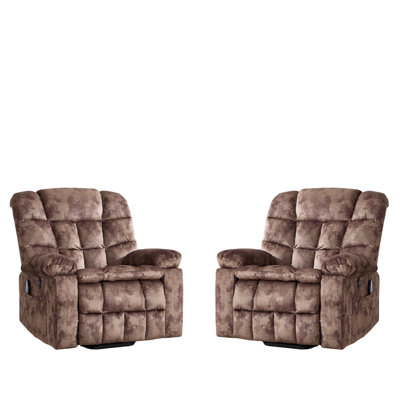 Fauteuil inclinable massant et chauffant de 38,58 po de largeur avec port USB Type-C, deux porte-gobelets cachés et une poche latérale - revêtement en microfibre (ensemble de 2)