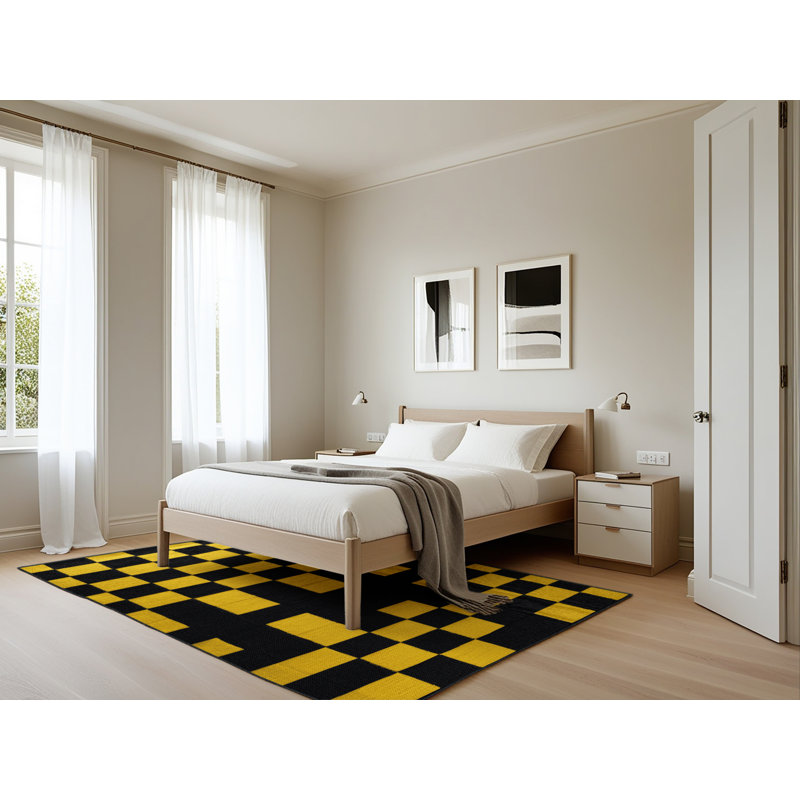 Tapis damier noir lavable à la machine, Rectangle 5 pi x 7 pi