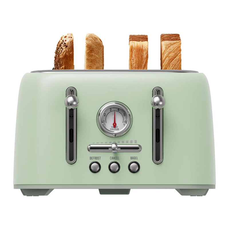 Grille-pain à 4 tranches en acier inoxydable avec fentes de 1,6 po de largeur, grille-pain Bagel rétro avec 6 niveaux de brunissement, dégivrage / bagel / annulation, plateau à miettes amovible