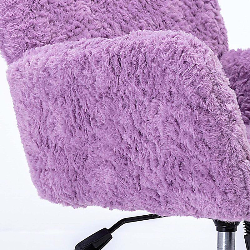 Artificial rabbit hair Home Office Chair with Metal Base, Adjustable Desk Chair Swivel Office Chair, Vanity Chair, Violet