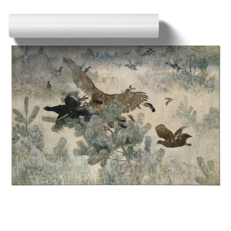 Hawk and Black Grouse by Bruno Liljefors - Frameless Print, 30cm H x 42cm W x 0.1cm D
