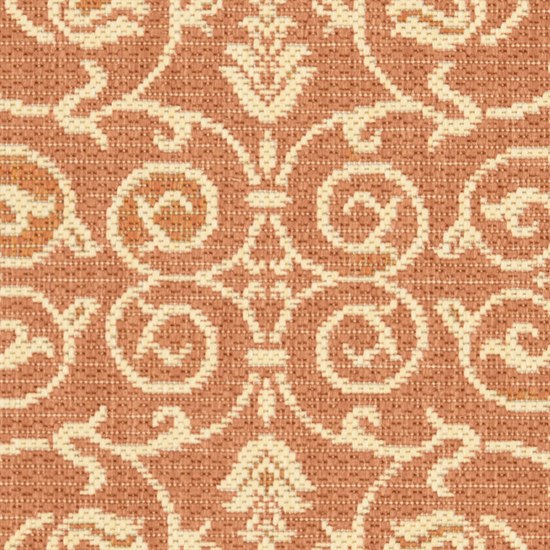 Tapis intérieur / extérieur à motif floral terre cuite / naturel Arneshia, Carré 6 pi 7 po