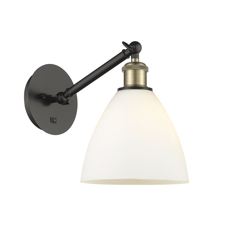 Shauna Armed Sconce, Matte White, LED, Black/Antique Brass