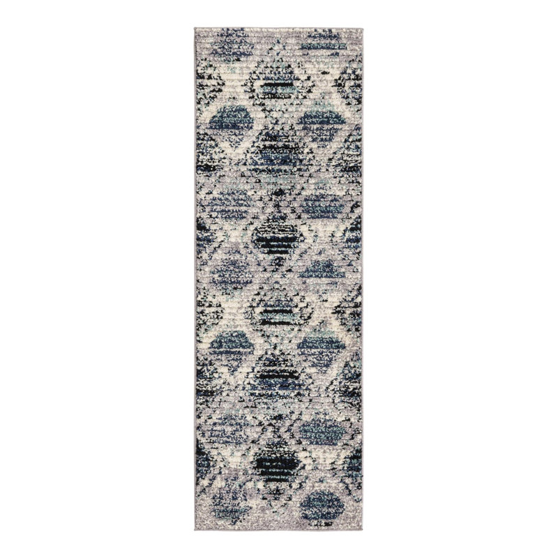 Tapis bleu / gris Jaxson, Tapis de couloir 2 pi x 6 pi
