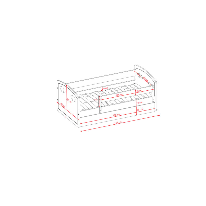 Makenna Drawer Convertible Bed and Mattress, 65cm H x 164cm W x 90cm D