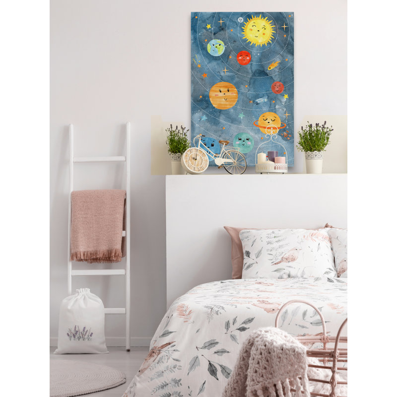 Planètes en orbite - peinture sur toile tendue, H 45 po x l 30 po x P 1,5 po