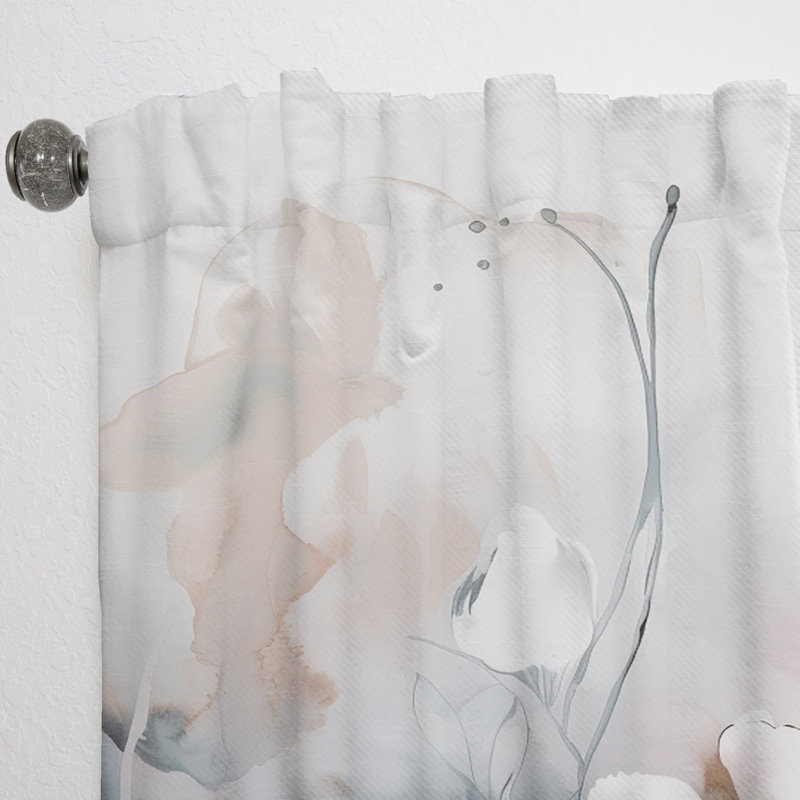Walsworth - Delicate Grey Flowers III - Traditional Curtain - Velvet Room Darkening - 1 panel, 52" W x 120" L