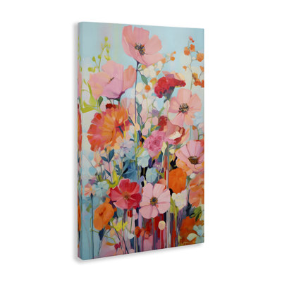  Abstract Flowers on Blue Canvas Wall Art by LSR Design Studio