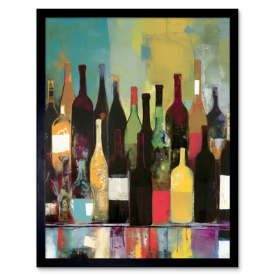 Aalivia Rose White And Red Glass Wine Bottles On Shelf - Single Picture Frame Print