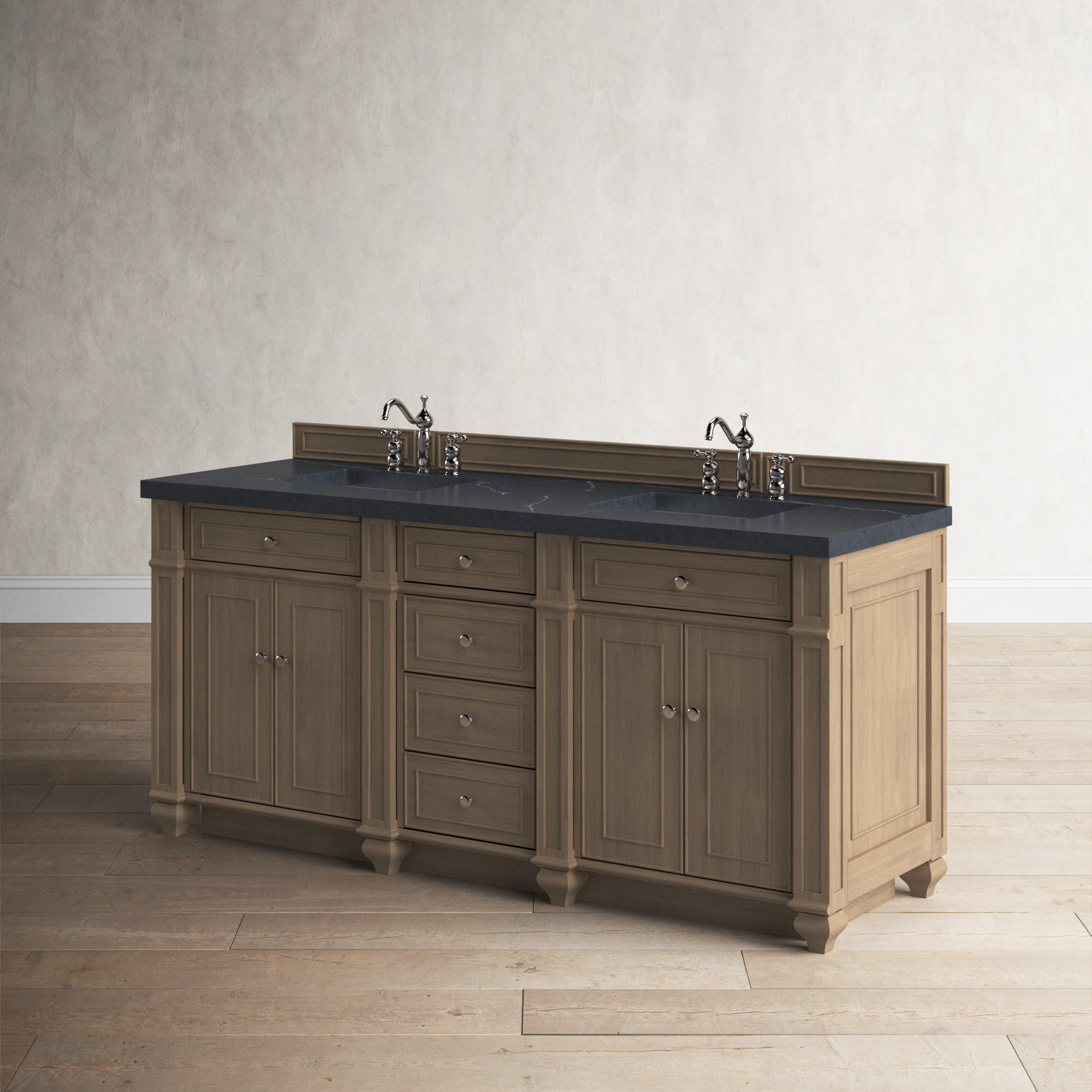 Bristol 72'' W Double Vanity, Iconic Black, Whitewashed Walnut, 8" Widespread