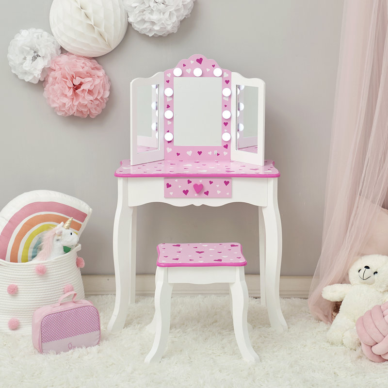 Ensemble de coiffeuse et tabouret de jeu Teamson Kids, chérie, blanc et rose
