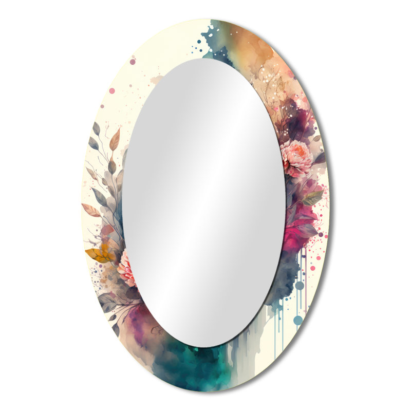 Mignon hiboux, art floral II - décor de miroir mural ovale, 36 po x 24 po