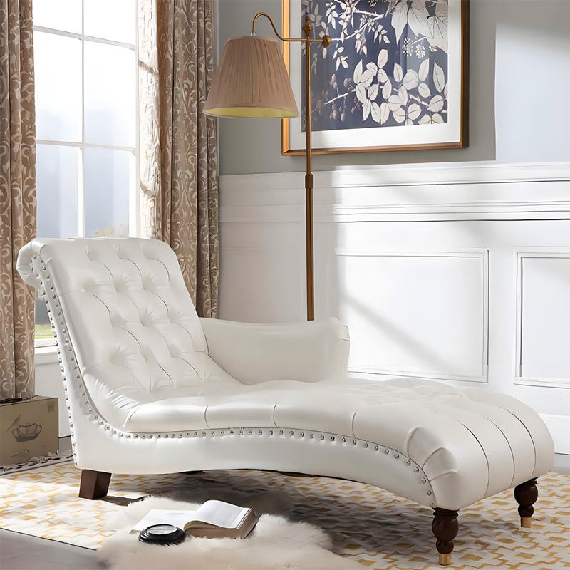 Chaise longue élégante de qualité loisir, Accoudoir à gauche (vu de face), Brun foncé/or, Blanc perle