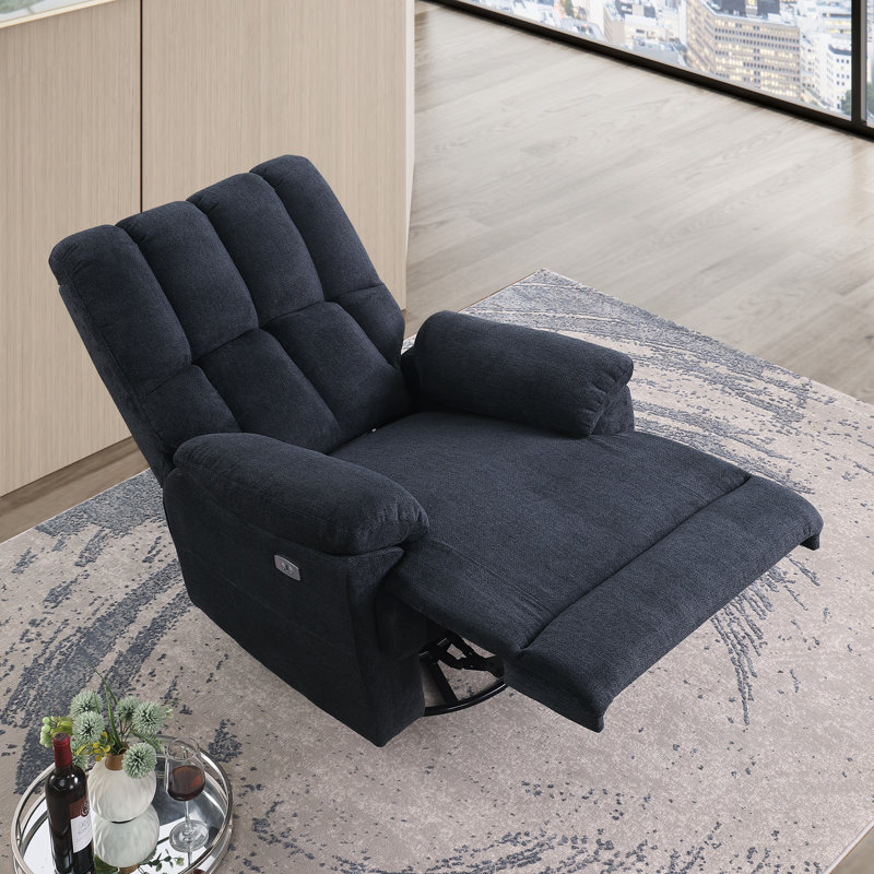 35.3" Wide Electric Power Swivel Rocker Recliner With USB Port, Black