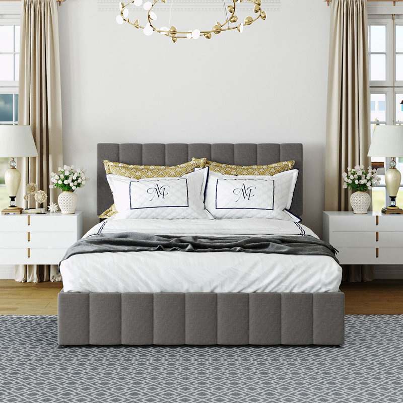 Lit plateforme tapissier avec rangement Alfie-Ray, Grand, gris