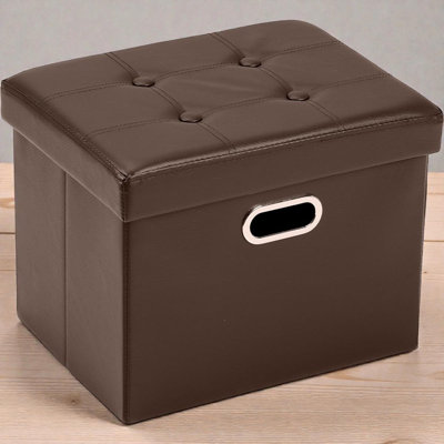Repose-pieds 17 po x 13 po x 13 po avec rangement en simili cuir avec couvercle et poignées - Repose-pieds pliable, petit banc et rangement pour le salon, la chambre à coucher ou le vestibule