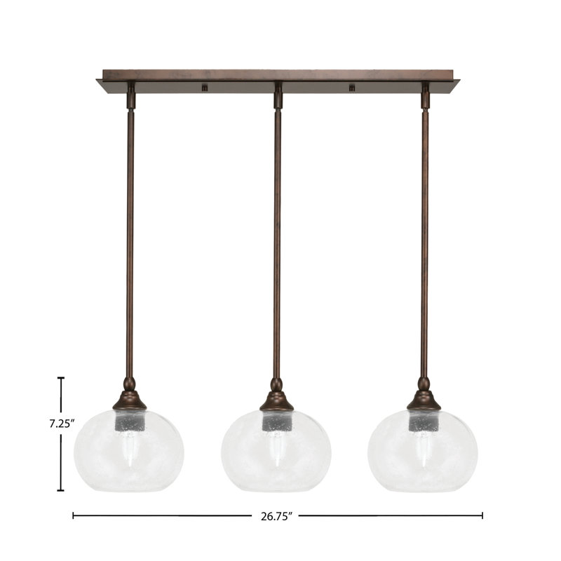 3 Light Stem Hung Linear Pendalier, 7.25" H x 26.75" W x 7" D, Clear, Bronze