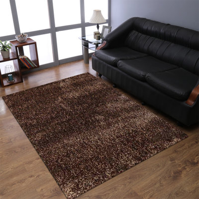 Stiner HAND TUFTED SHAG POLYESTER ECO-FRIENDLY AREA RUGS - Rectangle | Beige & Brown Color | Solid Design | Area Rugs for Living room, Bedroom
