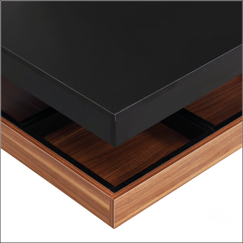 Modern Square 360°Rotating Coffee Table With Three Detachable Tray, Black, Dark Walnut