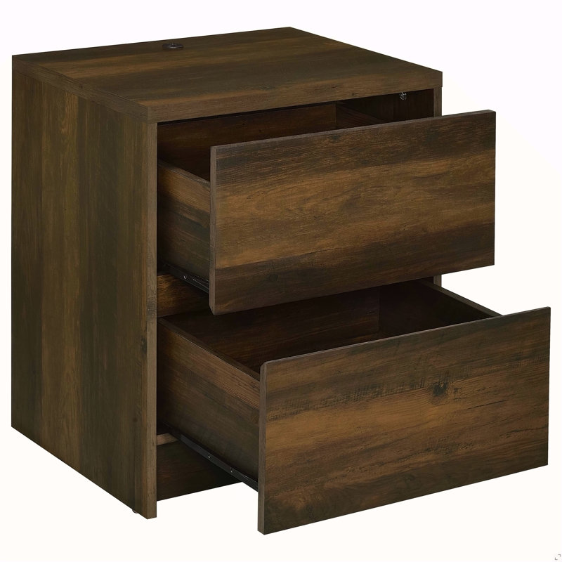 Table de chevet à 2 tiroirs en pin foncé avec lumières DEL et USB, Vert foncé