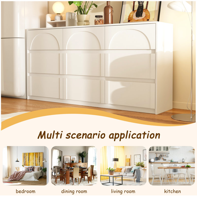 9-Drawer Sideboard With Elegent Design, White