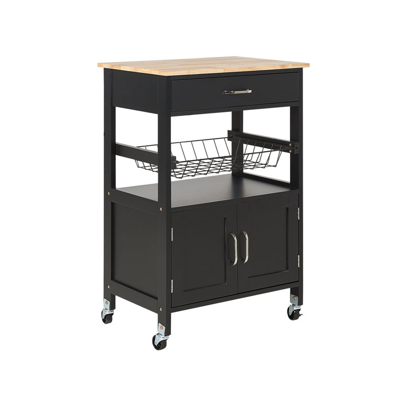 Haverhille Solid Wood Top Kitchen Trolley, Black