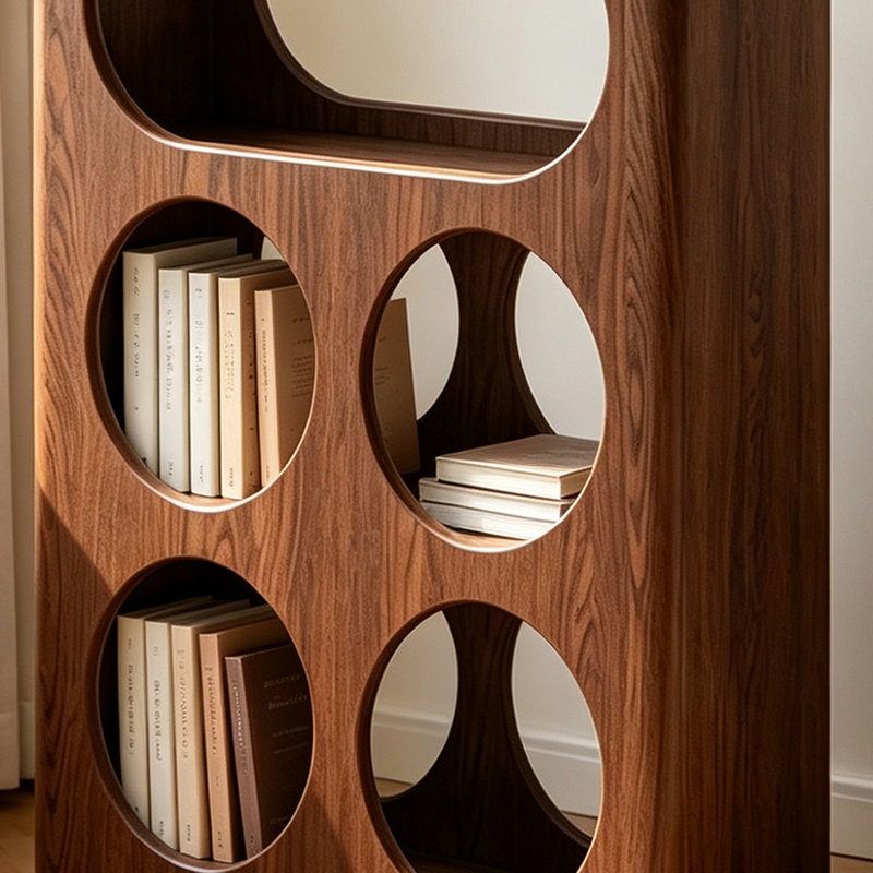 Bibliothèque ronde découpée en bois d'hévéa massif