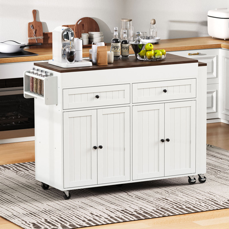 Kitchen Island, White/Brown