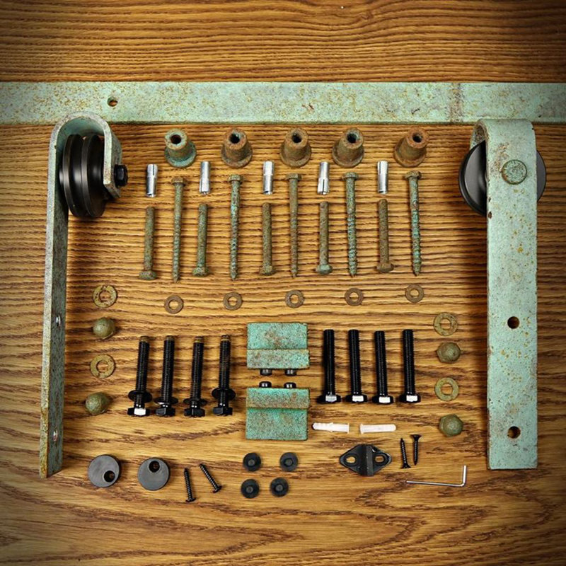 Bethania Standard Single Barn Door Hardware Kit, Green Patine