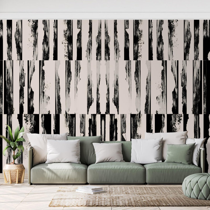 Artistic Birch Tree Abstract Black and White Patterns, 168" L x 108" W