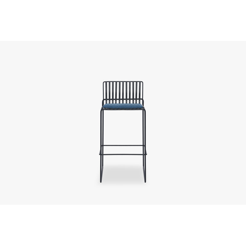 Ariss Upholstered Counter Stool with Metal Frame, Blue, Black