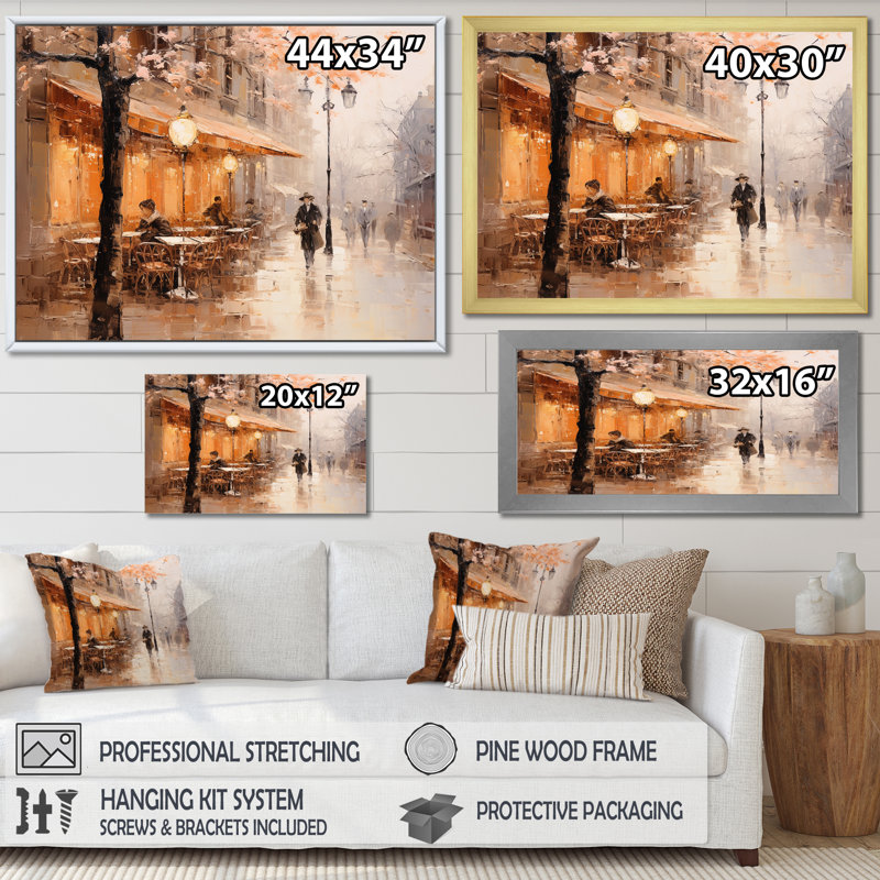 Café pêche impressionniste à Paris I - Paris; Décoration murale France, Cadre simple blanc, H 12 po x l 20 po x P 1 po