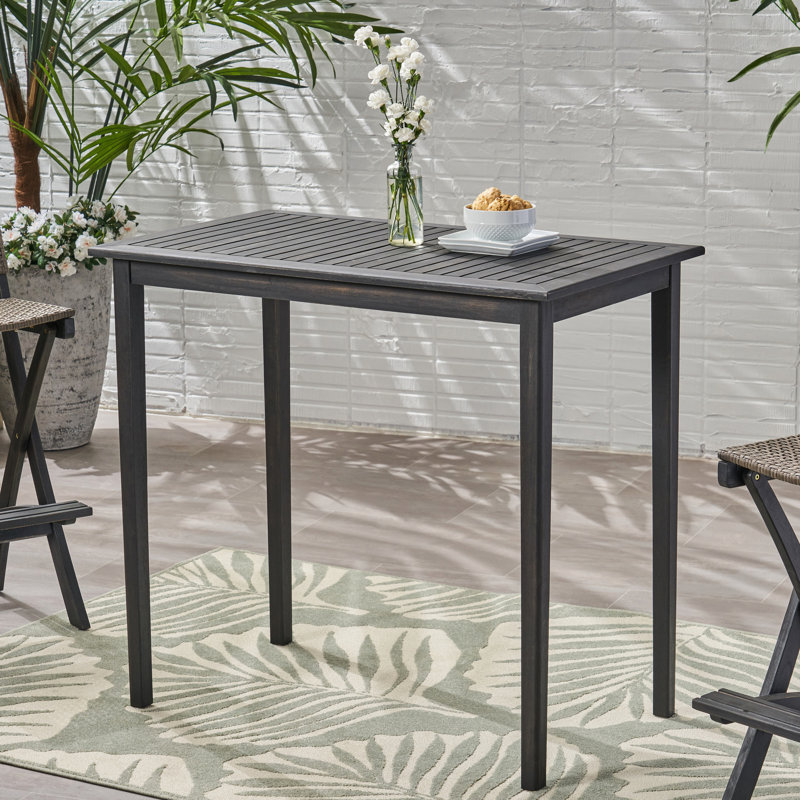 Table de bar en bois gris foncé, style minimaliste extérieur, hauteur 104 cm, assemblage requis. Table grise, mobilier de jardin, hauteur 102 cm.